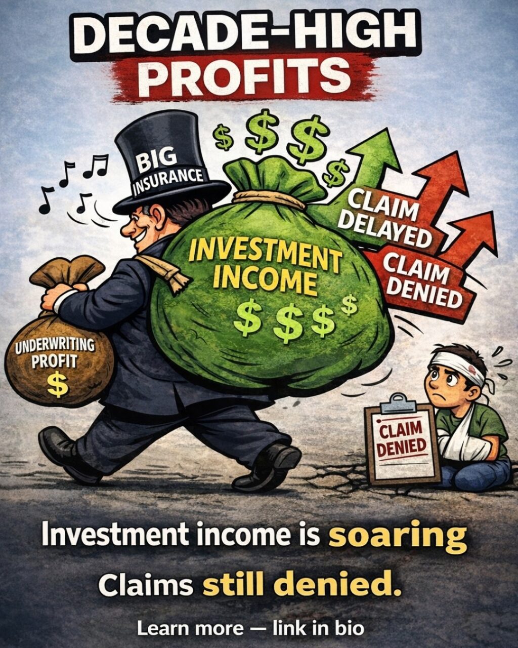 Big Insurance is posting decade-high profits, fueled by rising investment income.

But if you’re a customer in South Carolina, that probably doesn’t feel like good news.
Valid claims are still being delayed.�
Valid claims are still being denied.

Families and small businesses are still being left to figure it out on their own.

Something isn’t adding up.

Learn more, join us, and tell your story — link in bio.