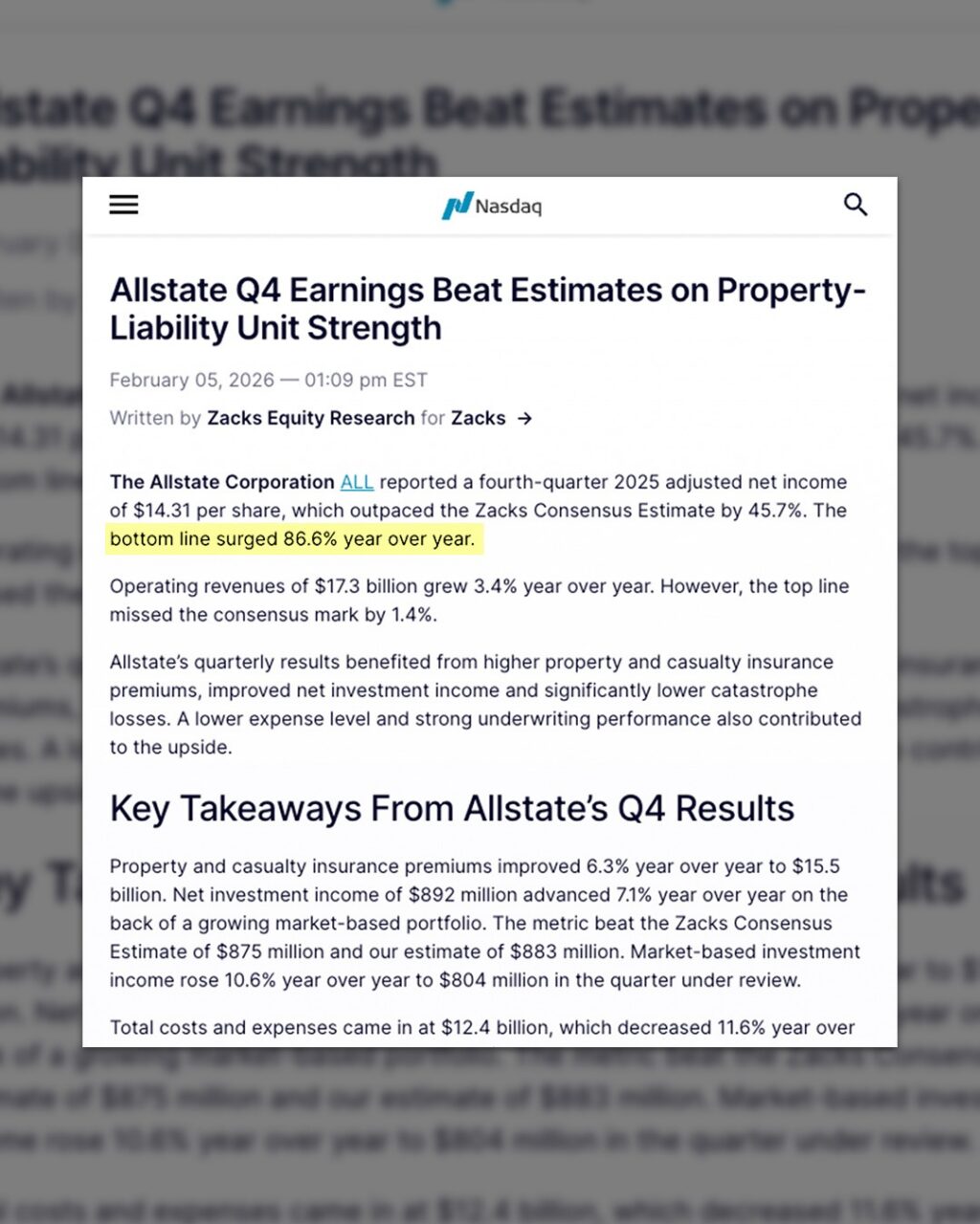 Allstate doubled its Q4 net income 📈
Your insurance premiums helped pay for it 💸
Then they blame:
🌪️ Weather
🌡️ Climate change
⚖️ Lawyers
But not…corporate pricing decisions?
Another reminder of why insurance reform matters.
Consumers shouldn’t be the ATM for record profits.