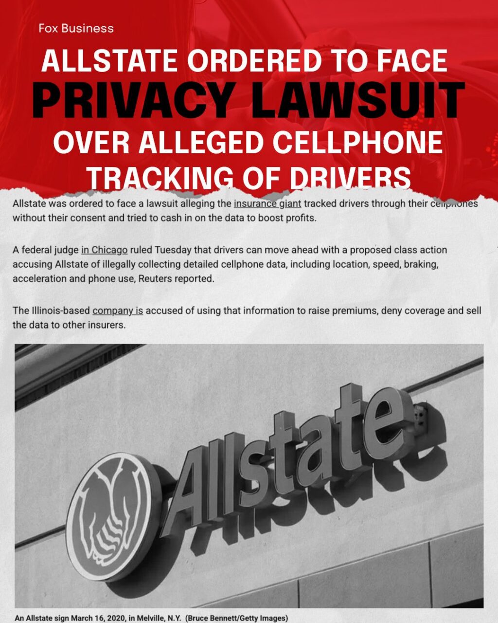 Just when we thought Big Insurance couldn’t stoop any lower, a lawsuit now alleges that Allstate was tracking drivers through their cell phones — where they go, how they brake, how fast they drive, even how they use their phones — and then using that data to help shape rates and pad profits. That is beyond outrageous!!

People pay insurance premiums for protection, not to carry a little insurance spy around in their pocket, and that’s what makes this so maddening. Normal families should not have to wonder whether some giant corporation is quietly vacuuming up their data, scoring their behavior, and then turning around and using that information against them. That is not transparency. That is not fairness. And it sure isn’t what people think they’re signing up for when they buy insurance!

South Carolinians deserve straight answers: What data are insurers collecting? How are they using it? Is it affecting what families pay every month? If you’re concerned, contact your representative and make some noise. Insurance is supposed to be a promise — not a surveillance program dressed up as customer service!!

#ReformInsuranceNowSC #BigInsurance #InsuranceAccountability #SouthCarolina #SCFamilies #SCDrivers #DataPrivacy #PrivacyMatters #ConsumerRights #ProtectDrivers #AutoInsurance #Transparency #CorporateAccountability #PeopleOverProfits
