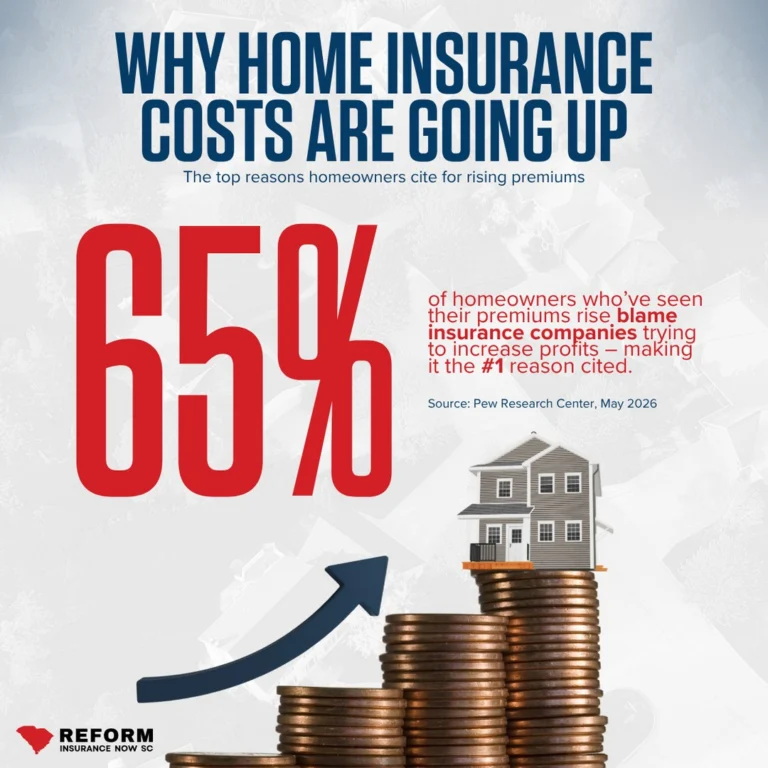 While families pay more for coverage, insurers are posting MASSIVE GAINS. Chubb’s Q1 net income jumped 74%, and U.S. property/casualty insurers posted an estimated $63 billion underwriting GAIN in 2025. 

A new Pew survey shows 65% of homeowners who saw rate hikes blame insurance companies for trying to boost profits and it looks like the statistics back this up. 

South Carolinians deserve transparency, fairness, and real reform.

#ReformInsuranceNow #InsuranceReform #SouthCarolina #Homeowners #FairRates

Sources: Pew Research Center- May 6, 2026, Insurance Journal - April 22, 2026